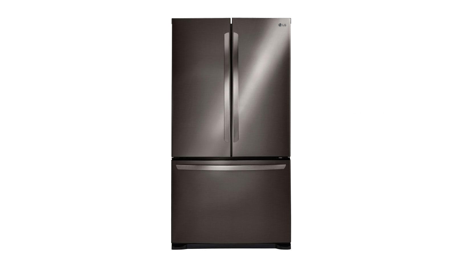 Front view of 30&#34; Black Stainless Steel French Door Refrigerator with Smart Cooling System, 22 cu. Ft. LFNS22520D