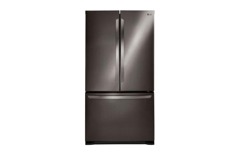 Front view of 30&#34; Black Stainless Steel French Door Refrigerator with Smart Cooling System, 22 cu. Ft. LFNS22520D