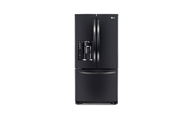 Front view of 33 Inch, 25 cu.ft. 3-Door French Door Refrigerator with Ice &amp; Water Dispenser LFX25778SB