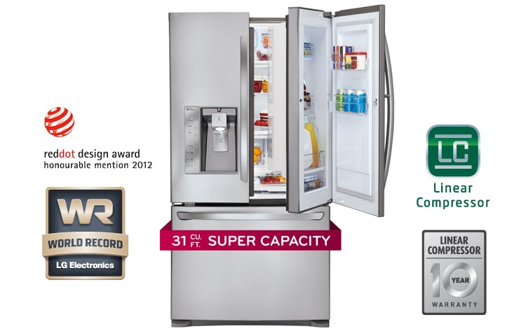 Front view of 36 Inch, 30.5 cu.ft. Super-Capacity French 3-door Refrigerator with Door in Door LFX31945ST