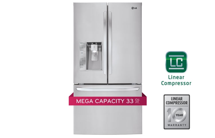Front view of 36 Inch, MEGA capacity (32.5 cu. ft.) French Door Refrigerator with Slim SpacePlus™ Ice System LFX33975ST