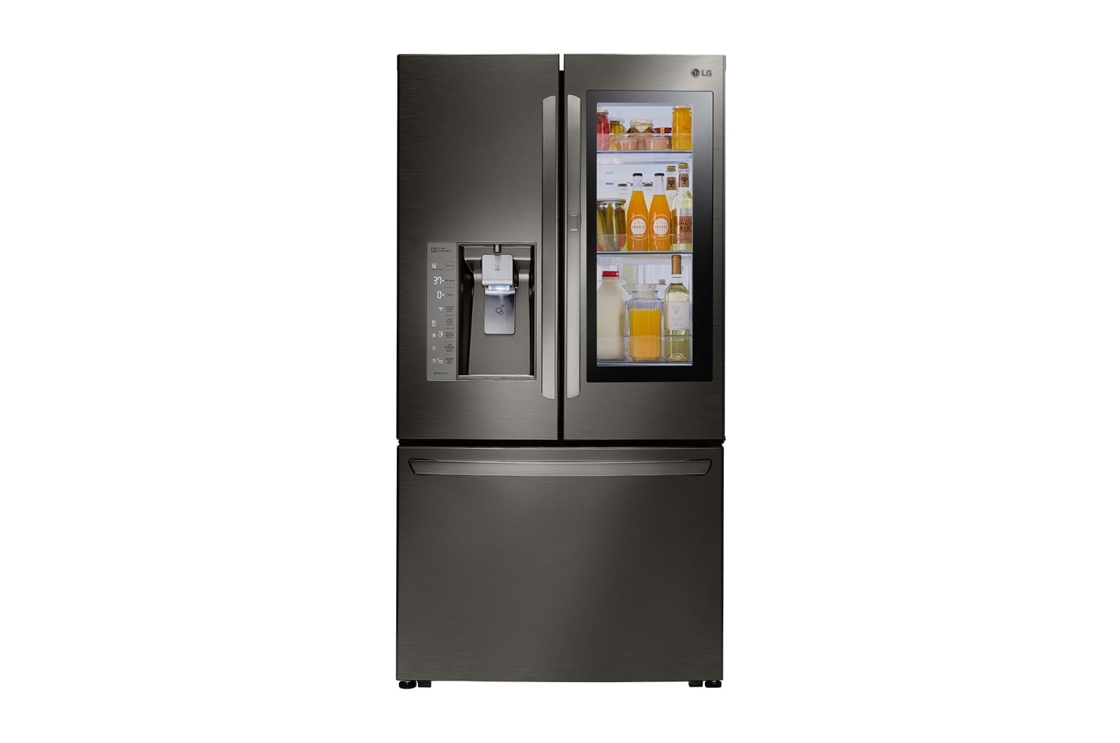 Front view of 36&#34; Black Stainless Steel Counter Depth French Door Refrigerator with InstaView™ Door-in-Door®, 24 cu.ft.  LFXC24796D