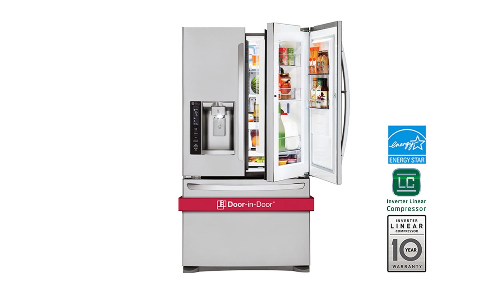 Front view of 36&#34; French Door Refrigerator with Door-in-Door®, 27 cu.ft. LFXS27566S