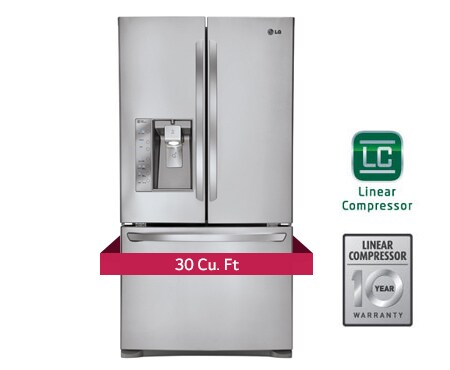 Front view of 36 INCH, 30 CU. FT. French door refrigerator LFXS30726S