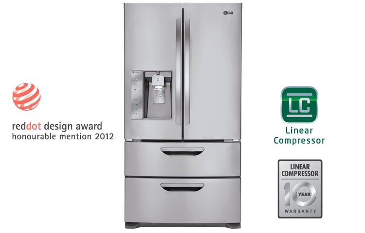Front view of 36 Inch, 30.5 cu.ft. Super-Capacity 4-door French Door Refrigerator with Double Freezer Drawers LMX31985ST