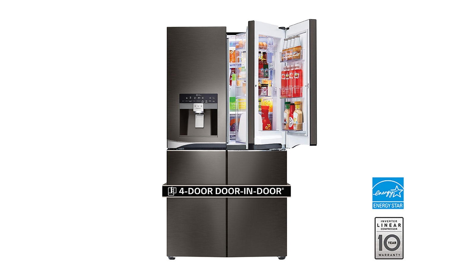 Front view of 36&#34; Black Stainless Steel French Door Refrigerator with Door-in-Door®, 30 cu.ft. LPXS30866D