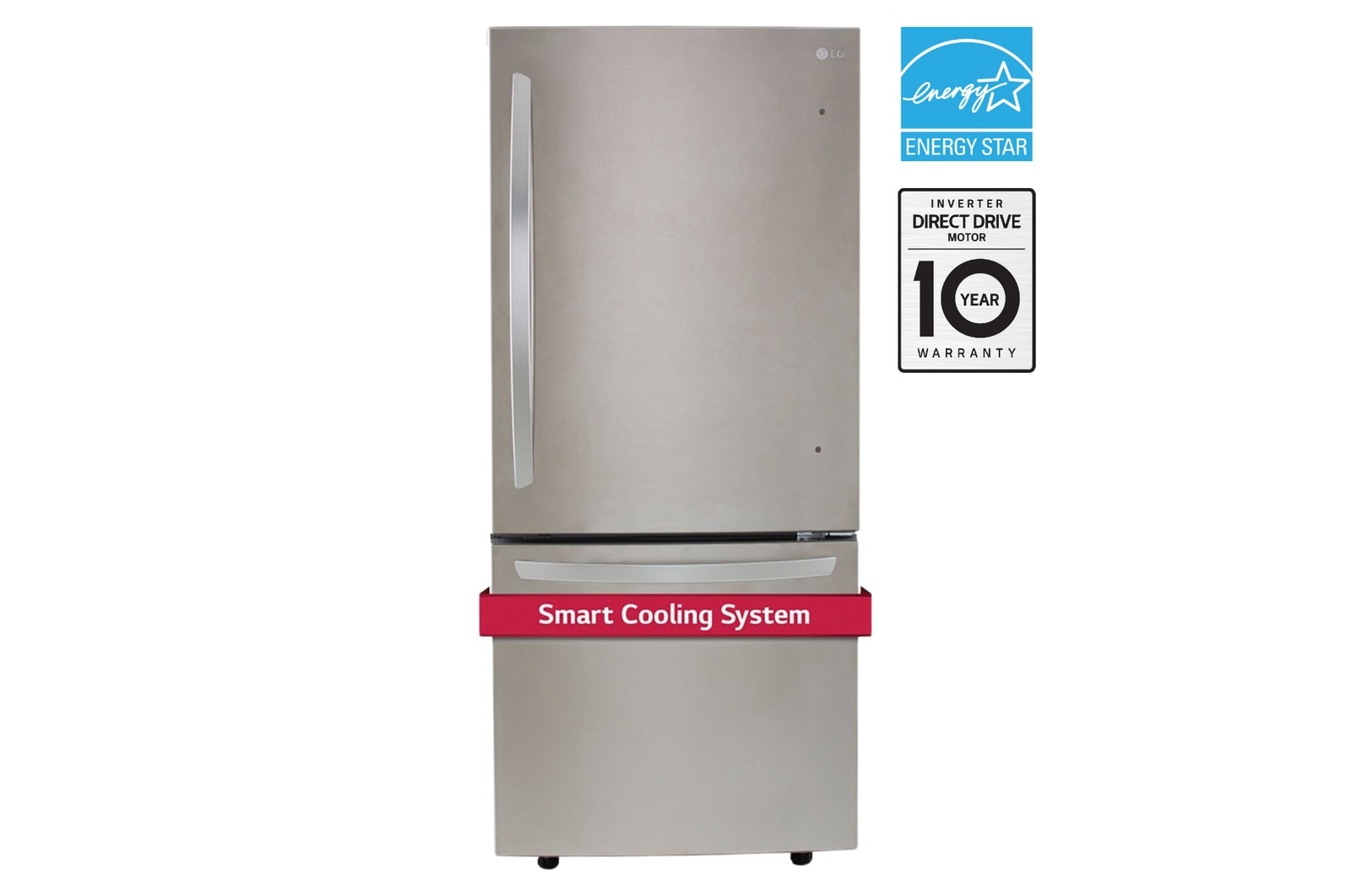 Front view of LG 30" 22 cu.ft. Standard-Depth Bottom Freezer Refrigerator - LRDNS2200S