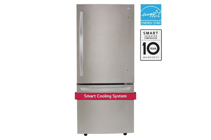 Front view of LG 22" 9 cu. ft. LG STUDIO Counter-Depth Panel Ready Bottom Freezer Refrigerator - LRDNS2200S