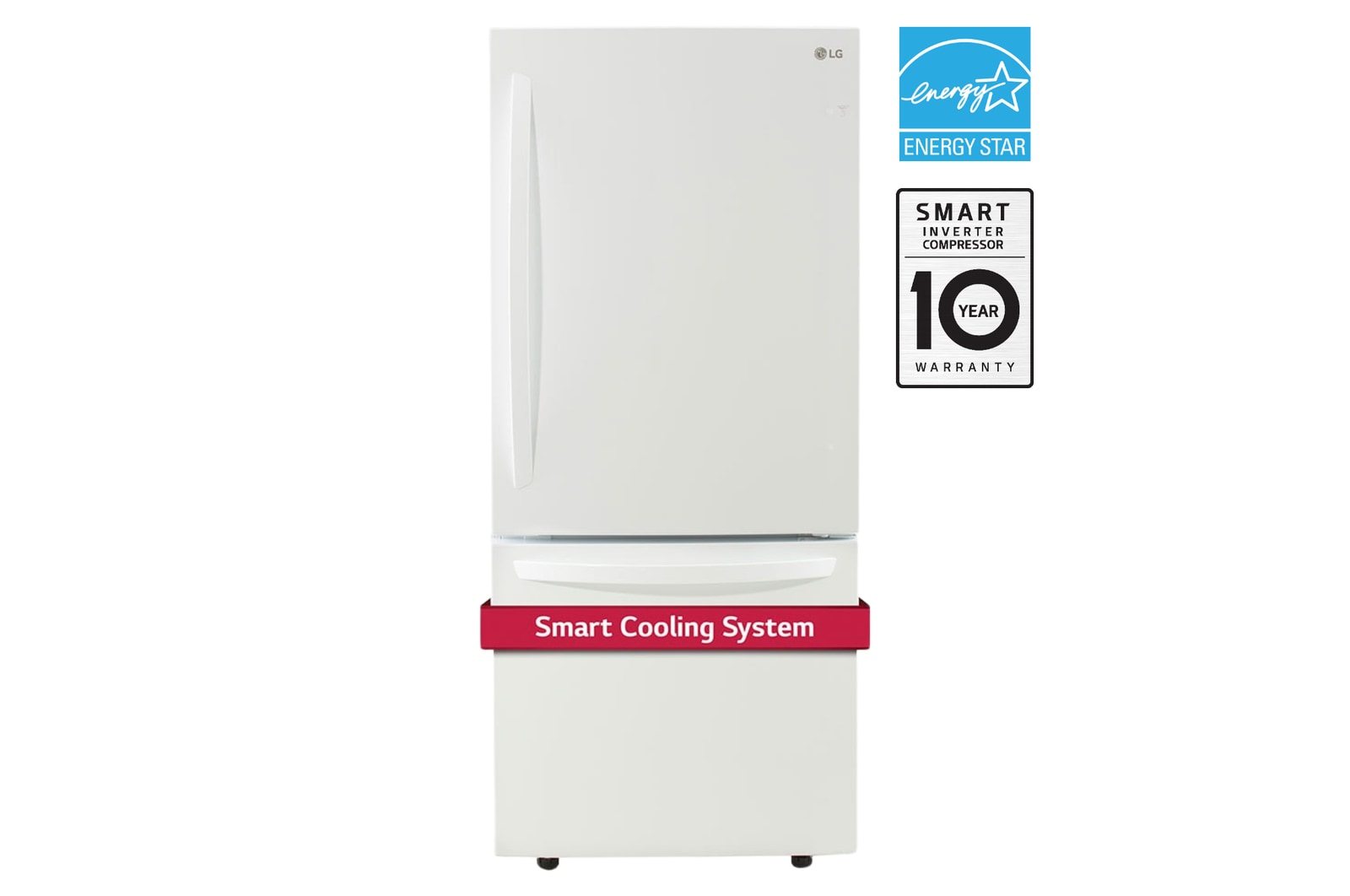 Front view of 30" 22 cu. ft. Standard-Depth Bottom Freezer Refrigerator LRDNS2200W