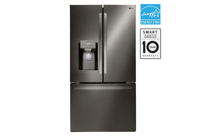 Front view of LG 36" 28 cu.ft. Standard-Depth French 3-Door Refrigerator | Ice & Water Dispenser - LRFS28XBD