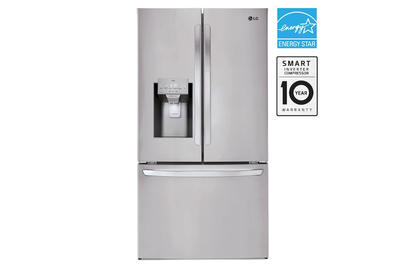 Front view of 36" 28 cu. ft. Standard-Depth French 3-Door Refrigerator | Ice & Water Dispenser LRFS28XBS
