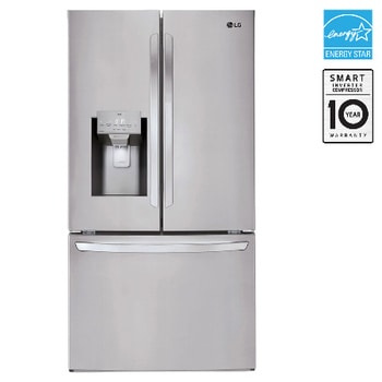 Front view of 36" 28 cu.ft. Standard-Depth French 3-Door Refrigerator | Ice & Water Dispenser | (LRFS28XBS)