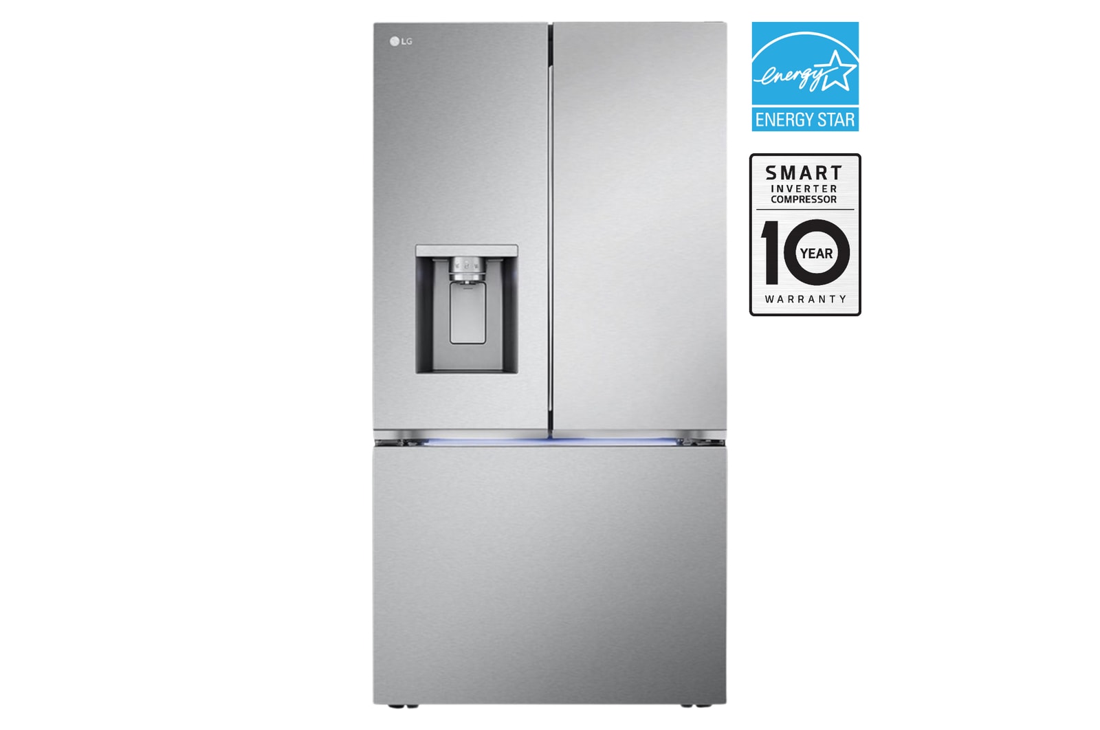 Front view of 36" 31 cu. ft. Standard-Depth MAX® French 3-Door Refrigerator | Ice & Water Dispenser | 4 Types of Ice with Craft Ice® LRYXS3106S