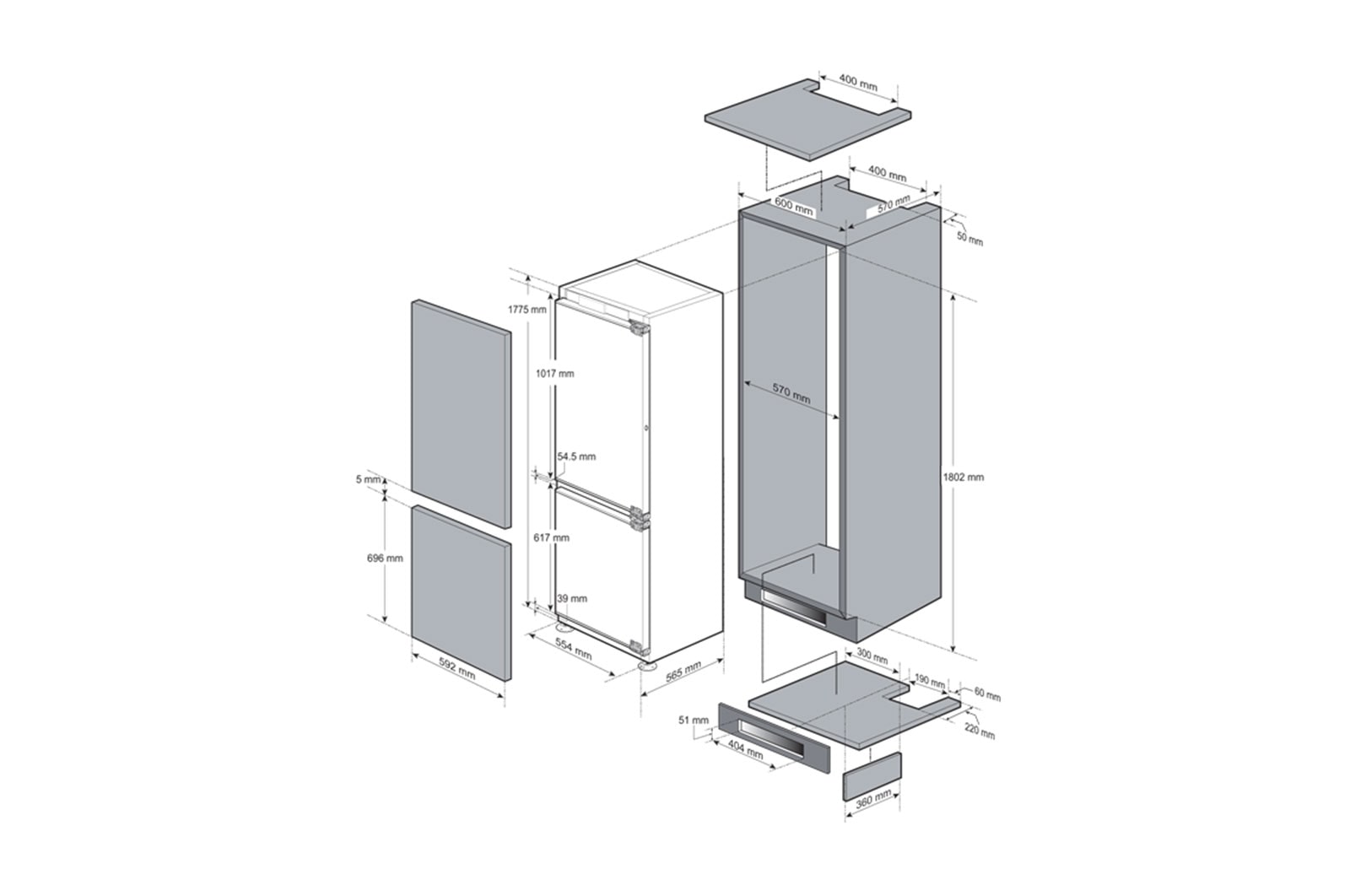 LG 22", Panel-Ready Counter Depth Combi 2 Door Bottom Freezer, 9 cu.ft. , LSBNC1021P
