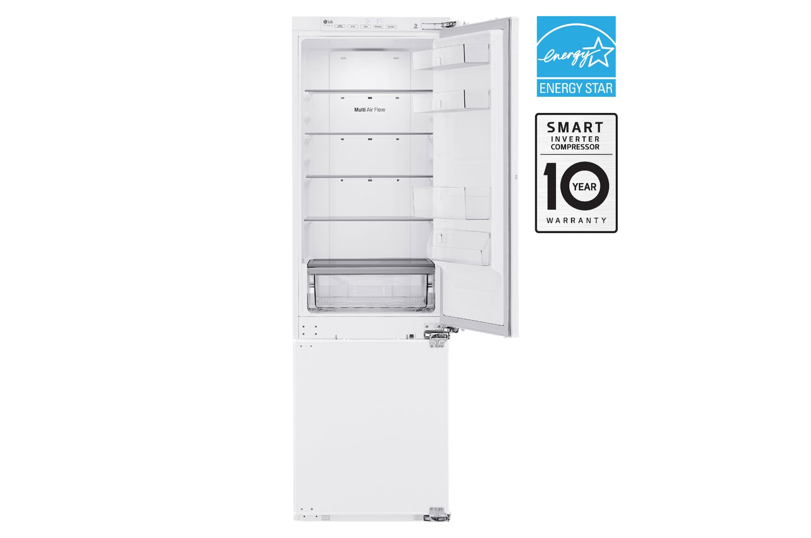 Front view of 22" 9 cu. ft. LG STUDIO Counter-Depth Panel Ready Bottom Freezer Refrigerator LSBNC1021P