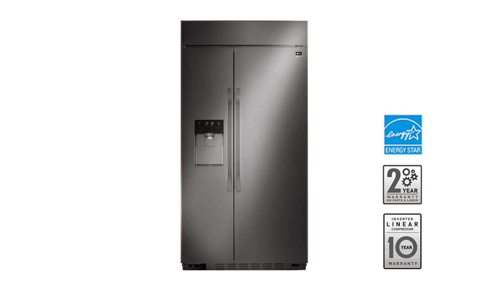 Front view of LG STUDIO - 42&#34; Ultra-Large Capacity Black Stailness Steel Side-by-Side Refrigerator with Ice &amp; Water Dispenser, 26 cu. ft. LSSB2696BD
