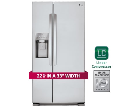 Front view of 33 INCH, 22 CU.FT. SIDE-BY-SIDE REFRIGERATOR WITH ICE AND WATER DISPENSER LSXS22423S