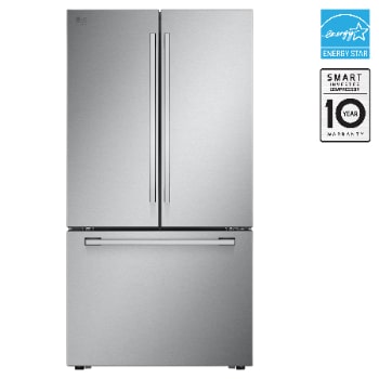 Front view of 36" 27 cu. ft. LG STUDIO Counter-Depth MAX® French 3-Door Refrigerator | Internal Water Dispenser | Ice Maker SRFB27S3