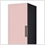 image is divided by 2 parts. 1/3 right part shows detailed view of the product focused on colour and material. 2/3 left part shows the product is placed at the suitable space. the product is Larder Glass Pink.