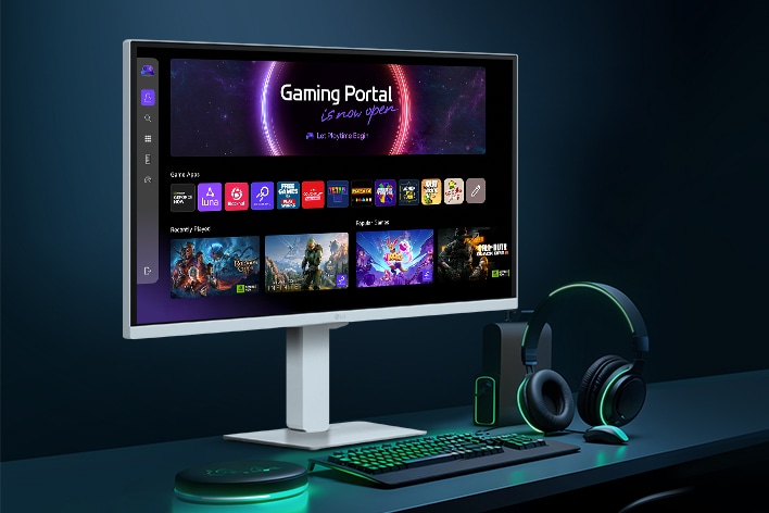The LG Smart Monitor screen displays the game apps interface.