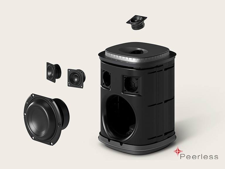 LG Sound Suite M7 speaker with spatial audio and Peerless front and up-firing speaker arrays delivering immersive 3D audio from every direction