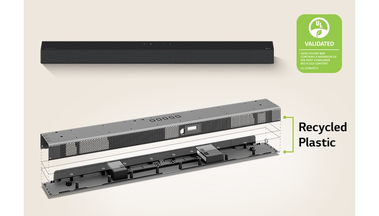 There is a front view of sound bar behind and a metal frame image of sound bar in front.