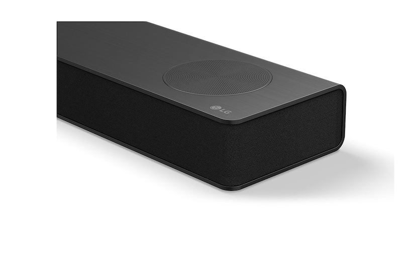 Top angled view of LG Soundbar S80TR's side corner