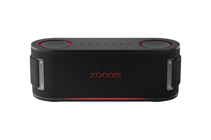 Front view of LG xboom Bounce by will.i.am | Portable Bluetooth Speaker | xboom Signature Sound with Upward-Firing Passive Radiators