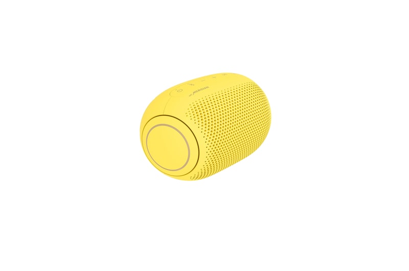 Diagonal view with the left side of LG XBOOM Go angled forward.