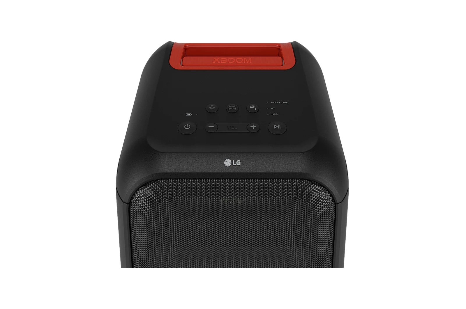 45-degree angle of top view. It shows buttons and LG logo.