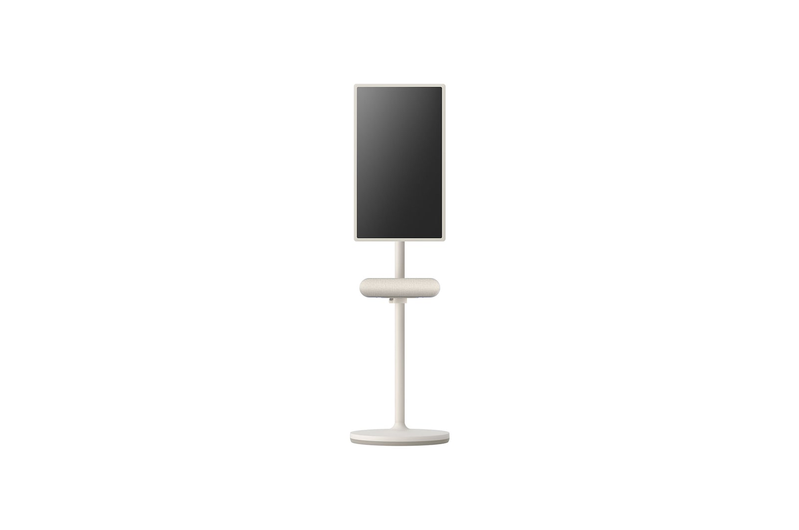 Front view of the speaker attached to LG StandbyME. The screen is set to vertical mode.