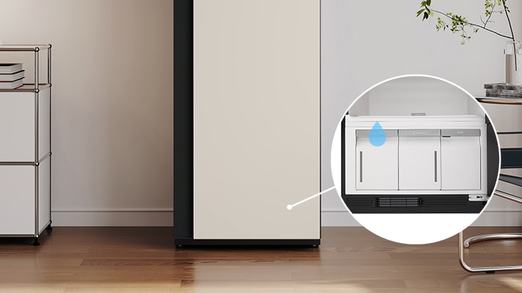 LG Styler collecting up to 10 litres of moisture from the room without opening the door.	