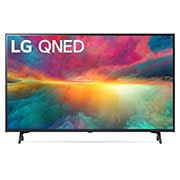 A front view of the LG QNED TV with infill image and product logo on