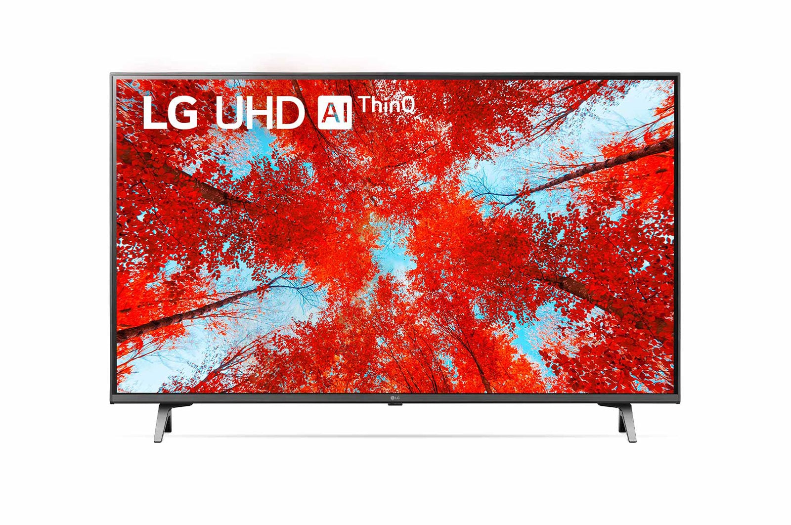 A front view of the LG UHD TV with infill image and product logo on