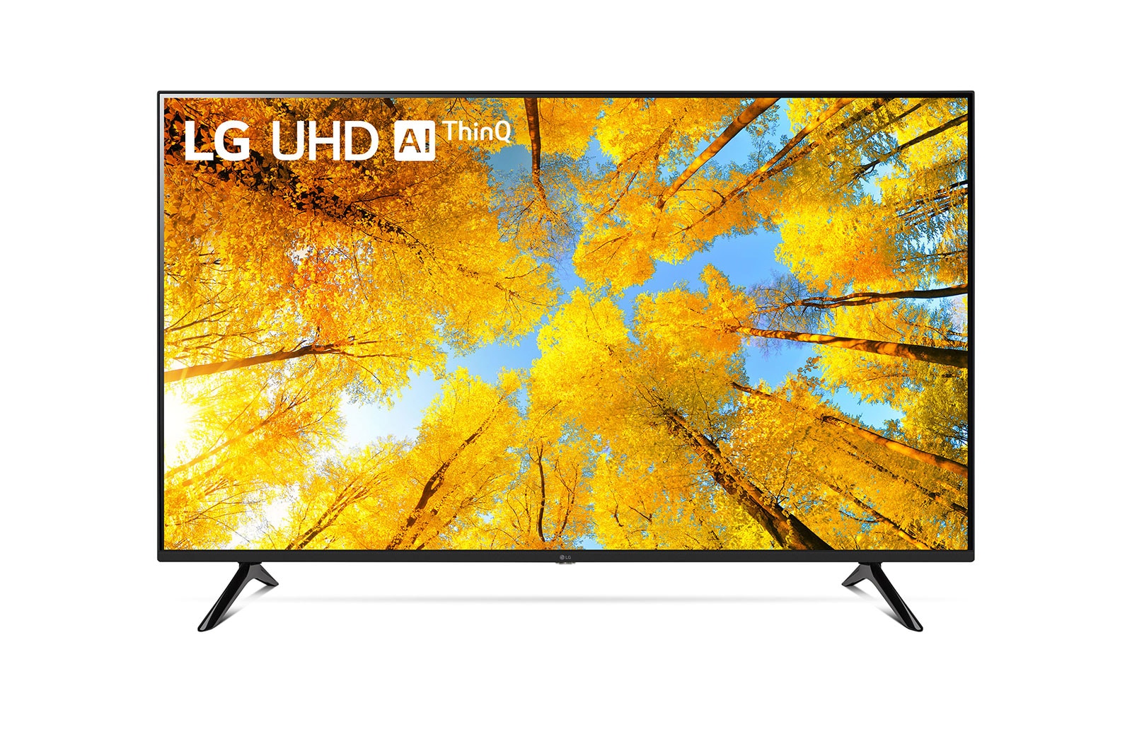 A front view of the LG UHD TV with infill image and product logo on