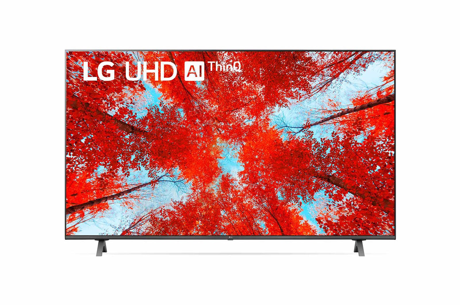 A front view of the LG UHD TV with infill image and product logo on