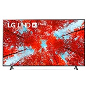 A front view of the LG UHD TV with infill image and product logo on