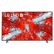 A front view of the LG UHD TV with infill image and product logo on