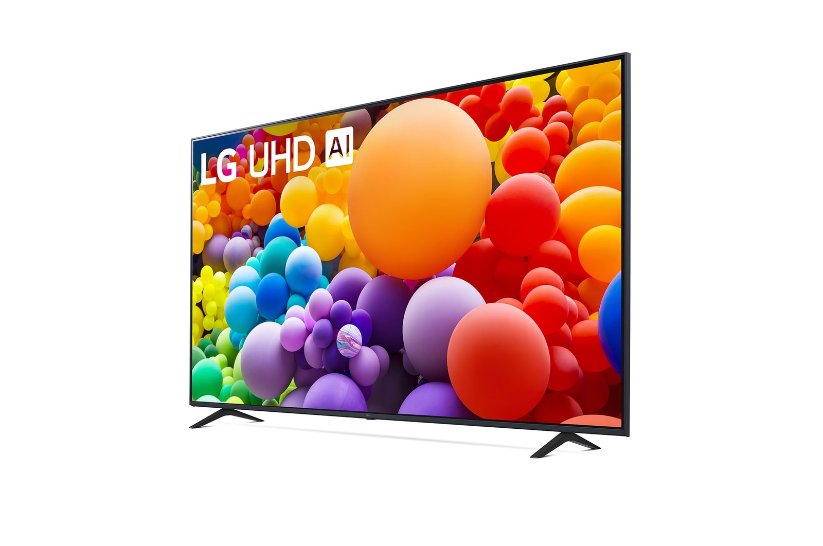 Slightly-angled left-facing side view of LG UHD TV, UT70