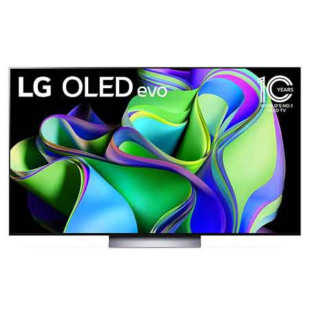 Front view with LG OLED evo and 10 Years World No.1 OLED Emblem on screen.