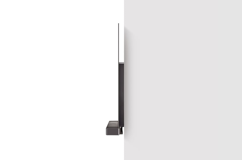 Side view of LG OLED evo TV, OLED C4 attached to the wall with the Synergy Bracket