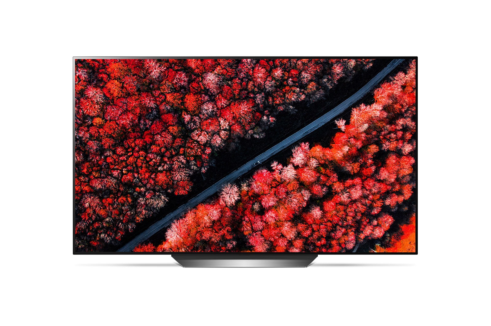 Front view of 77” LG OLED TV C9 ThinQ AI OLED77C9PUB