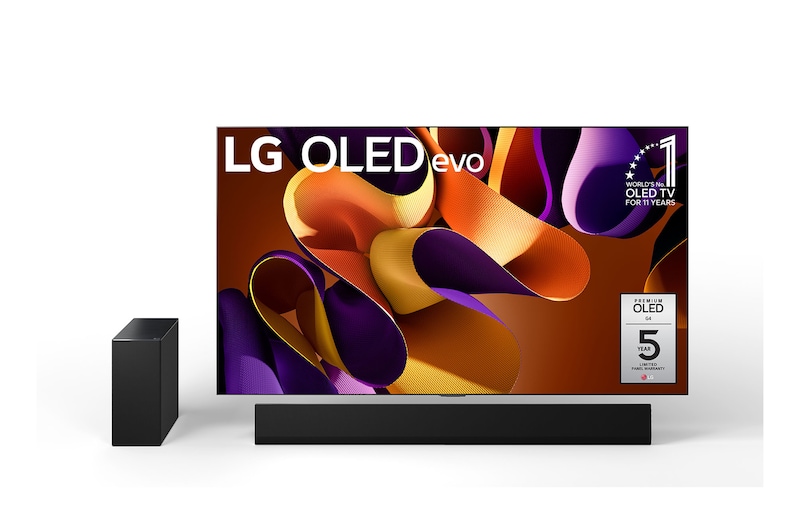 front view of OLED TV and sound bars