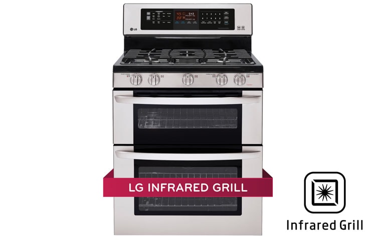 Front view of 6.1 cu. ft. Large Capacity Gas Double Oven Range with Infrared Grill LDG3037ST