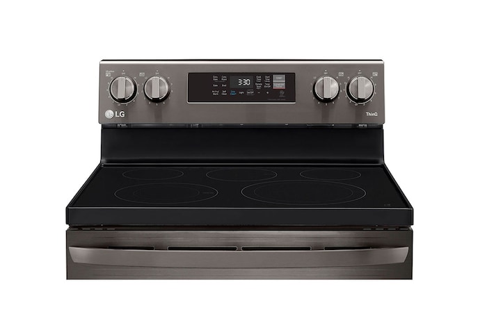 LG 30" Elec. 6.3 cu ft. Range | Fan Convection, Air Fry , EasyClean®& Smart, Black Stainless, Freestanding, LREL6323D