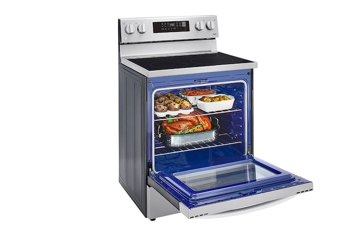 LG 30" Elec. 6.3 cu ft. Range | Fan Convection, Air Fry , EasyClean®& Smart, Stainless, Freestanding, LREL6323S