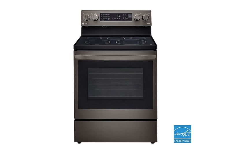 Front view of 30" Elec. 6.3 cu ft. Range | Probake Convection, Air Fry, InstaView®, SelfClean, EasyClean®& Smart, Black Stainless, Freestanding LREL6325D