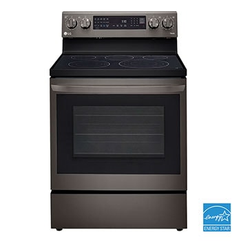 Front view of 30" Elec. 6.3 cu ft. Range | Probake Convection, Air Fry, InstaView®, SelfClean, EasyClean®& Smart, Black Stainless, Freestanding LREL6325D