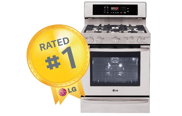 Front view of 5.4 cu. ft. Large Capacity Premium Free Standing Gas Range with EvenJet™ Convection System and Warming Drawer LRG3097ST
