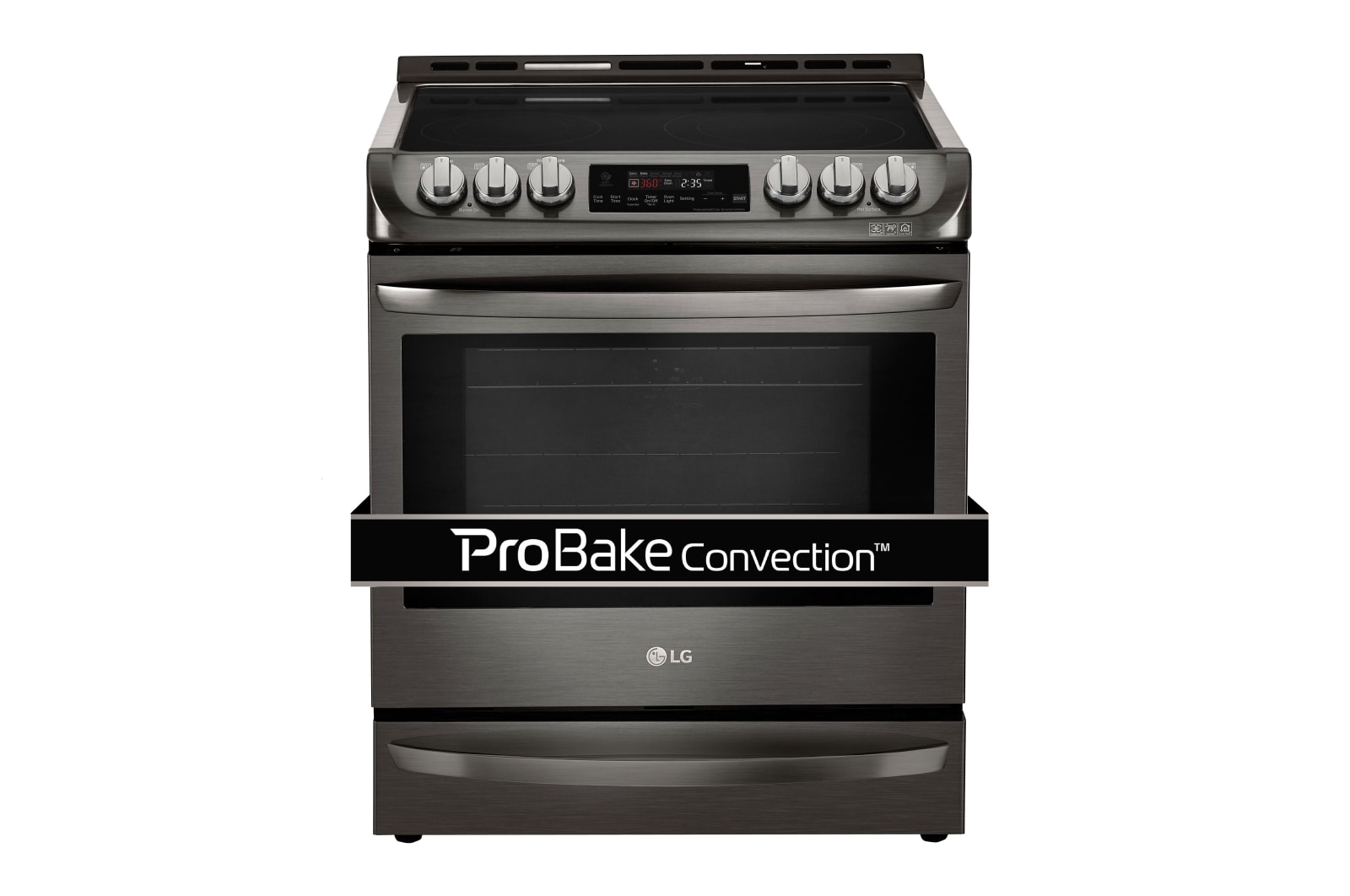 Front view of 6.3 cu.ft. Black Stainless Steel Series Electric Slide In Range with ProBakeConvection™  LSE5613BD